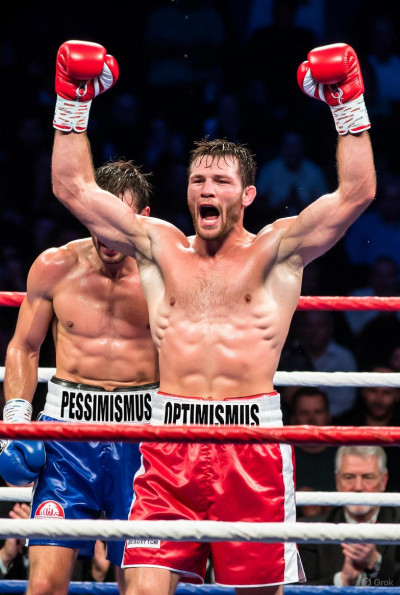 Optimismus gewinnt.jpg Optimismus schlägt Pessimismus k.o.